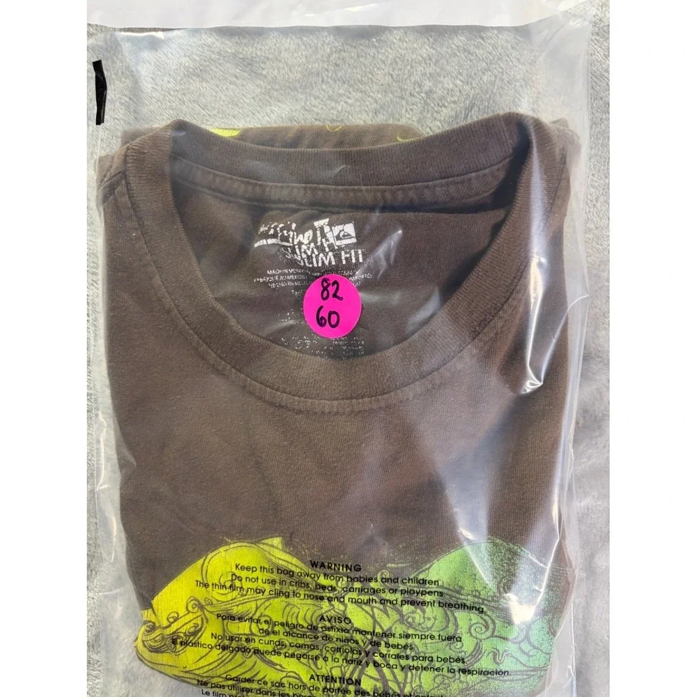 Quiksilver Graphic Y2K Skeleton Brown T Shirt Big Print Sz M